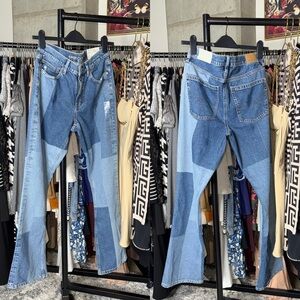 American Eagle 90s Bootcut Patchwork Jeans Womens Size 6 Blue Denim New NWT $70
